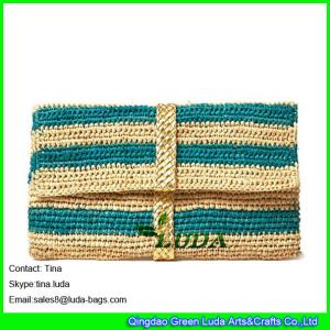 Quality LUDA women's raffia stripe straw hand clutch bag silver leather handbag wholesale