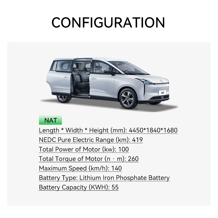 2023 Bestune Nat Large Space Pure Electric Mpv Electric Energy Vehicles with Long Cruising Range
