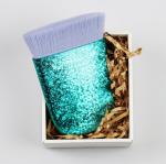 Foundation Face Kabuki Brush Glitter Blue Round Shaped Plastic Handle