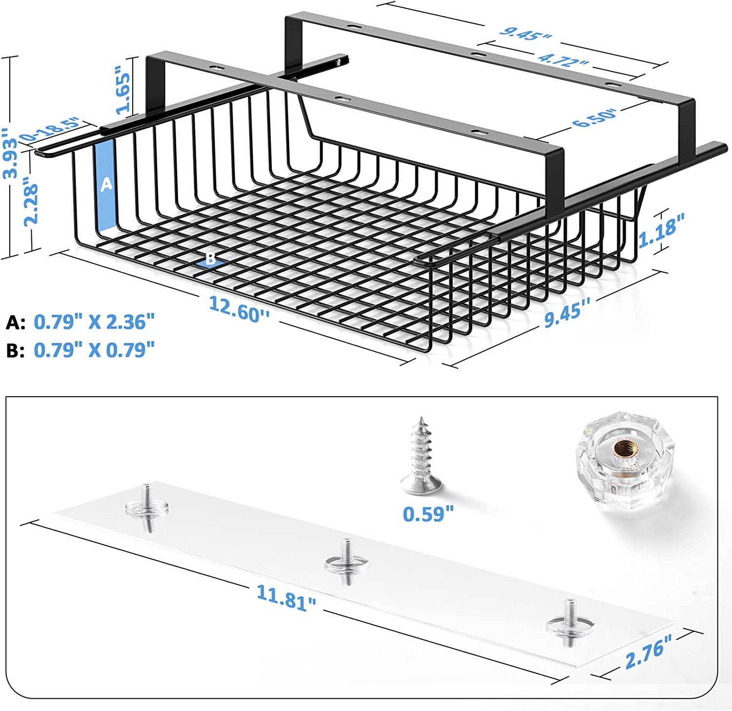 Plant Fiber Type Under Desk Slideable Drawer for No Drill Cable Management Tray Basket