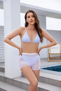 Quality S-Xl Size Nylon Fabric Three Piece Swimwear For Swimming Black Strip Comfortable In Stock Durable Fashion wholesale