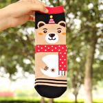 Lovely christmas bear patterned design winter cotton socks for women