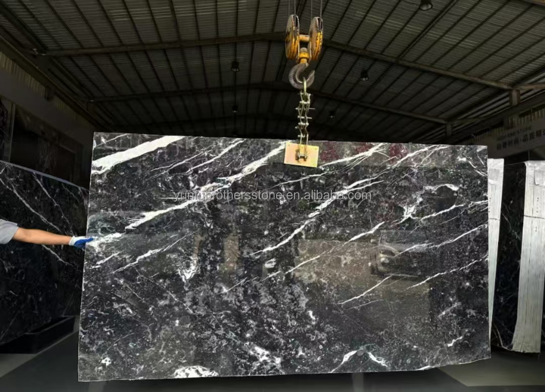 Hotel Surface Finishing Polished Italian Fendy Black Marble with White Veins Tile