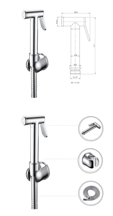 Light Grey Chrome-plated Hand Bidet Sprayer For Bathroom