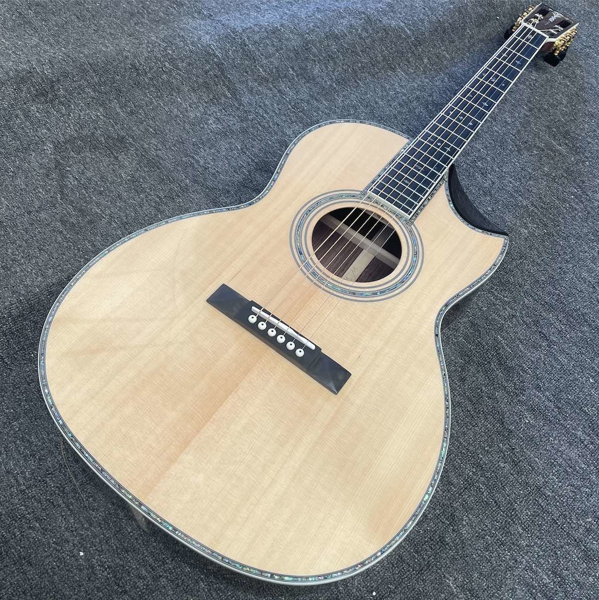 Custom OOO-45 AAAAA 5A Solid Wood Martin Style Cutaway Acoustic Guitar with Ebony Fingerboard 12 Frets 43mm Width Nut, Accept Guitar OEM