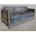 Deconstructed Look Farmhouse Vintage Leather Sofas Wooden Frame With Rivets