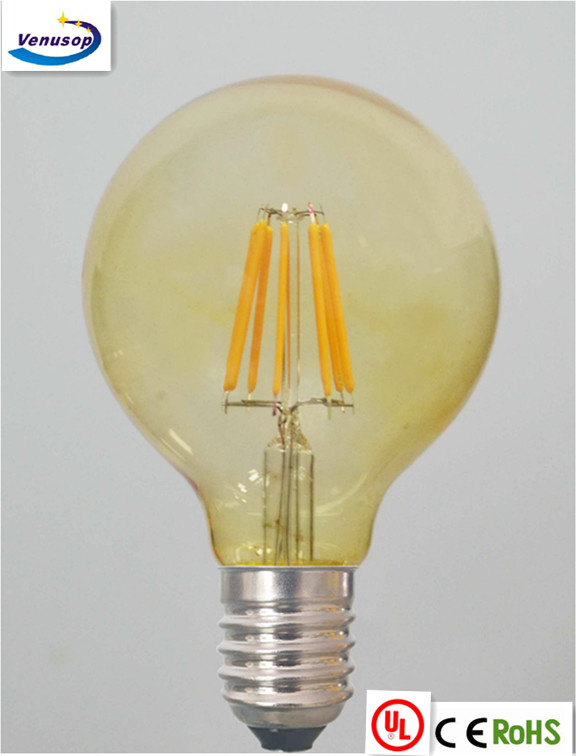 led globe light bulb G125/G40 led filament type dimmable E27/E26 base screw gold color