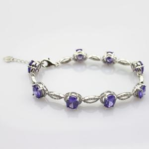 Quality Women Jewelry 925 Silver Created 7x9mm Oval Amethyst Cubic Zircon Tennis Bracelet(B05PURPLE) wholesale