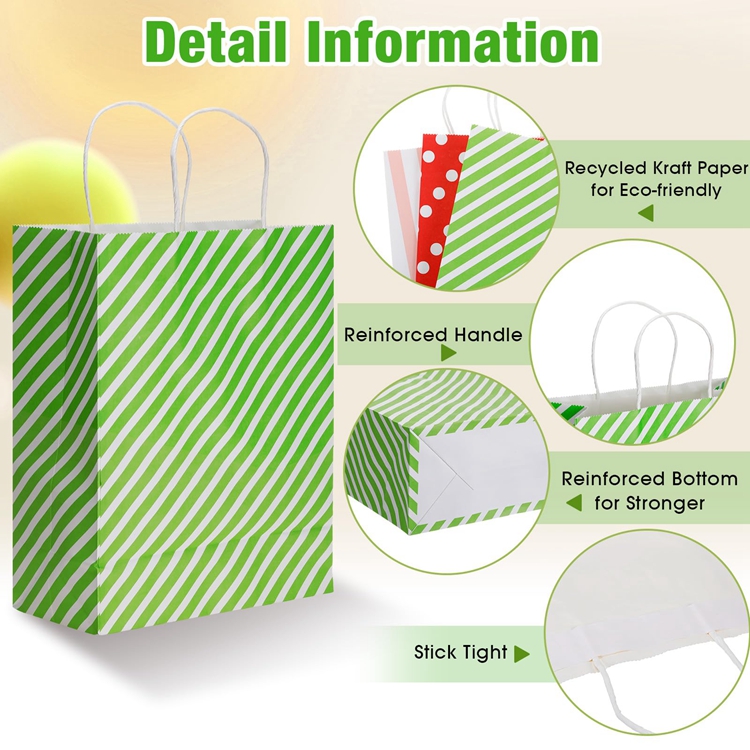 Handmade Biodegradable Eco-Friendly Striped Pastel Candy Sweet Tote Shopping Kraft Paper Bags