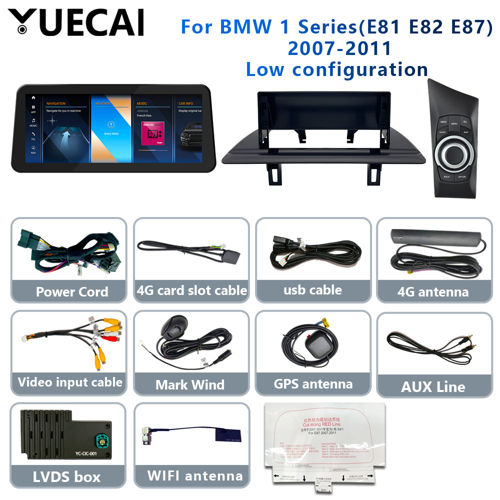 Yuecai 12.3inch Car Frame Fascia Adapter Android Radio Dash Fitting Panel Kit For Bmw 1 Series E81 E82 E87 E88 2007-2023