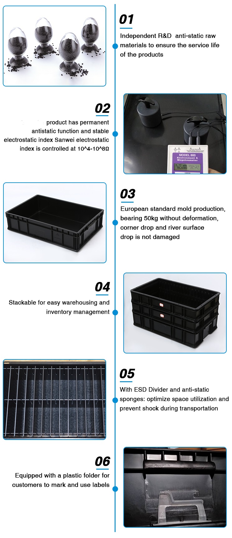 400*300*230mm Static Dissipative Conductive PCB Packing ESD Tray
