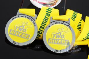 Quality Two Rivers Marathon Custom Sports Medals Raised Metal And Filling Color In Recessed Metal wholesale