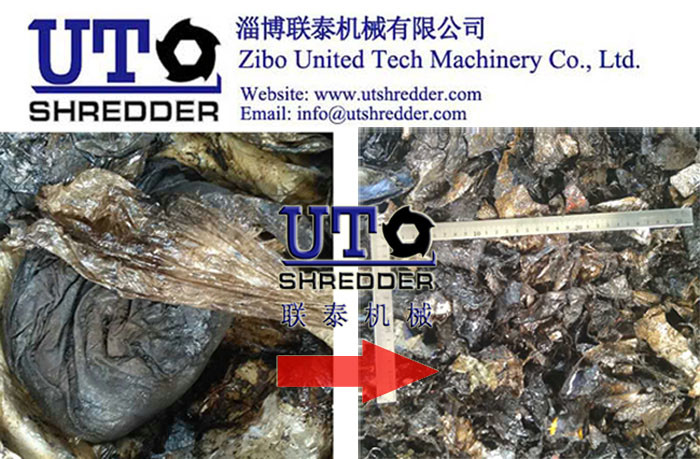 high capacity oil sludge bags crushing machine, oil sludge woven bags shredder, double shaft shredder, high efficiency,