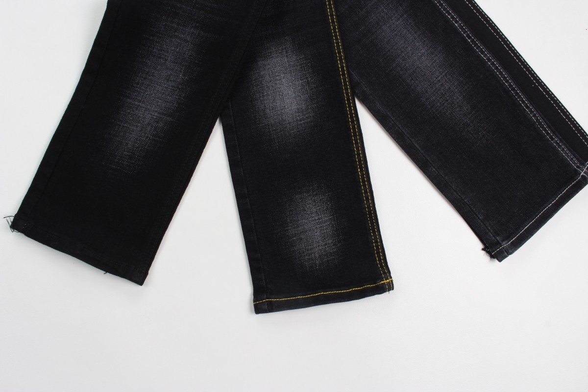 11.4 Oz Black And Black Backside Crosshatch Slub Denim Jeans Fabric