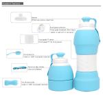 580ML Collapsible Silicone Water Bottle , Sports Compressible Water Bottle