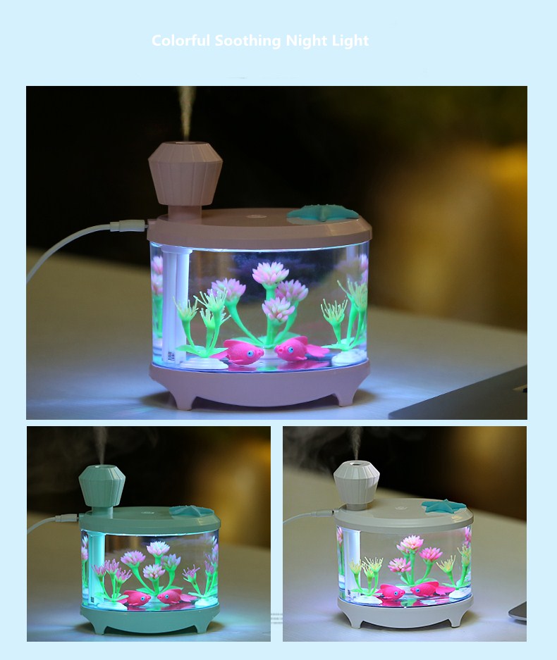 New Arrival Upgrade Version Mini Fish Tank Humidifier USB Anion Soothing Colorful Light Humidifier