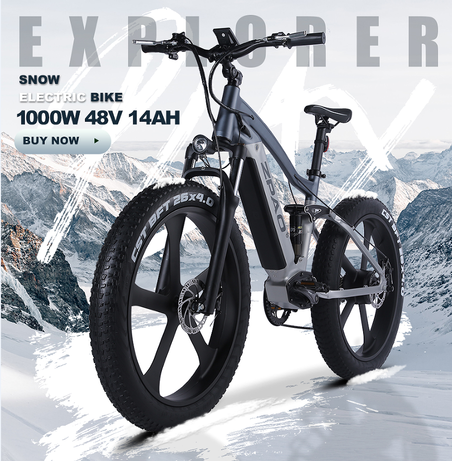 Weldless Frame Electric Fat Tire Bike Full Suspension 750W 26 Inch Fat Tire Electric Bike