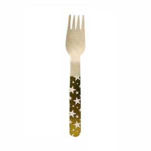 Quality Bling Golden Star Wooden Party Birthday Disposable Cutlery Tableware wholesale