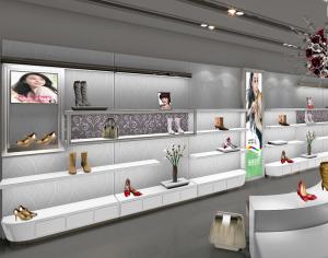 Quality Lady'S Wall Mounted Shoe Display Unit Shoe Rack For Showroom Knocked Down Design wholesale