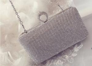 Quality Stunning Silver Mesh Clutch Purse Metal Rhinestone And Ring Closure wholesale
