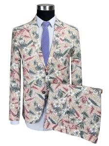 Quality Men'S Printed Suits Single Breasted All Cotton Banquet Beige Long Sleeve wholesale