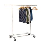 Chrome Metal Clothing Rack On Wheels / Extendable Rods Portable Metal Clothes