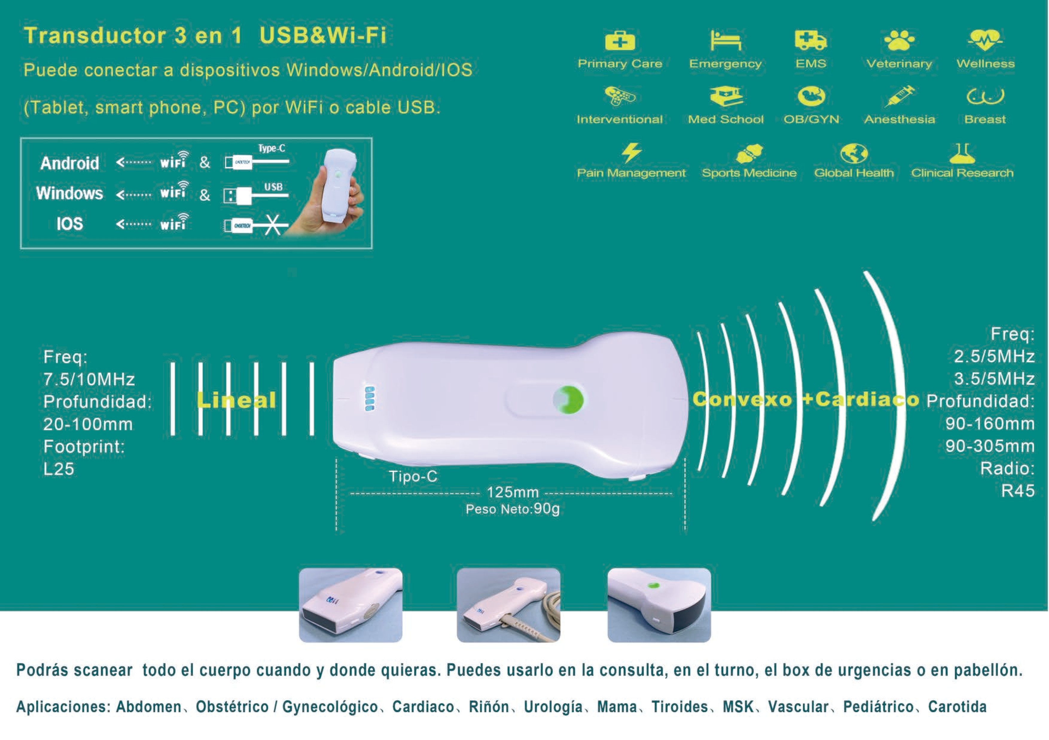 GH G10RL USB Portable Color Doppler Ultrasound Transducer Machine