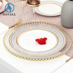 Wedding Round Fruit Salad Gold Plated Dish Glass Beaded