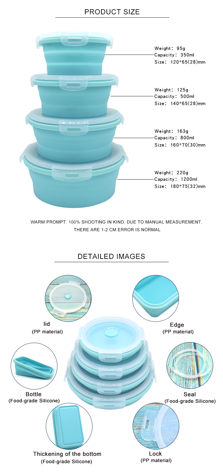 OEM ODM Supported Collapsible Silicone Food Storage Containers