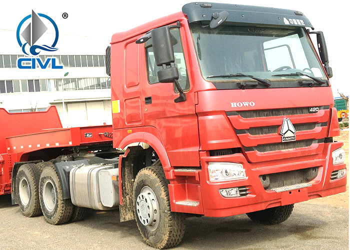 Red Prime Mover Truck HOWO 6 x 4 340HP Tractor 10 Wheels LHD/RHD