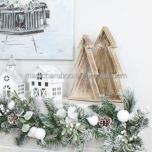 Sustainable Christmas Serving Trays Set Of 2 Bamboo Wooden Christmas Tree Plate Dish