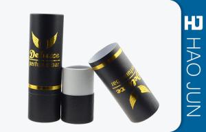 Quality Matt Black Cylinder Cardboard Box Golden Hot Stamping For Perfume Packaging wholesale