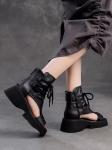Spring Autumn Black Ladies Roman Sandals Mid Calf Boot Height