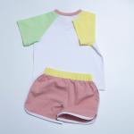 Gender Neutral 100% Cotton Jersey Fabric Color Block T Shirt Short Set 190g