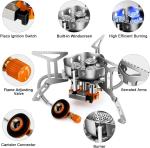 6800W Windproof Camp Stove Camping Gas Stove with Fuel Canister Adapter, Piezo