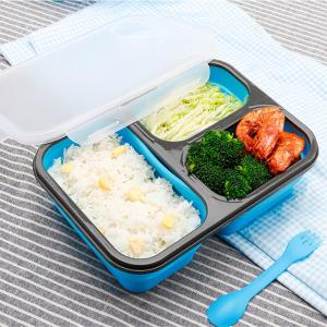Quality Rectangle 460g 3 Compartments Silicone Folding Lunch Box wholesale