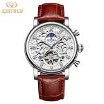 KINYUED Watch Leather Strap Tourbillon Skeleton Watches Men Luxury In Stock