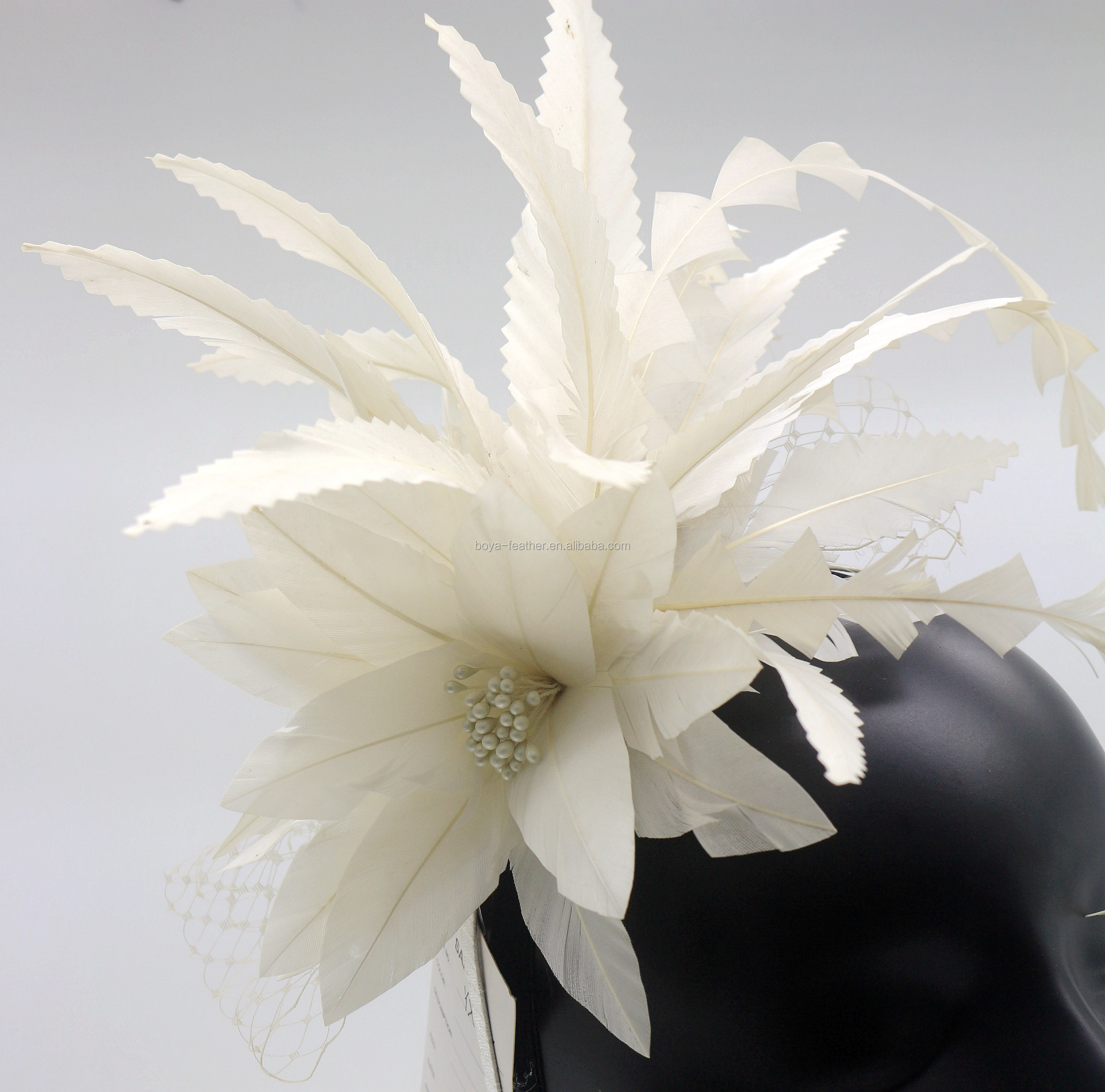 15x30cm Stripped Goose Feather Flower , White Feather Headpiece Millinery Supplies
