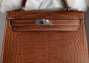 Quality Square Crocodile Skin Bag , Yellowish Brown Crocodile Skin Handbag wholesale