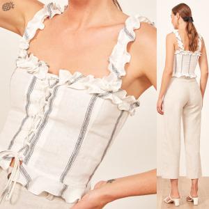 Quality 2018 Summer Women Clothing Ruffled Straps Linen Boho Crop Top wholesale