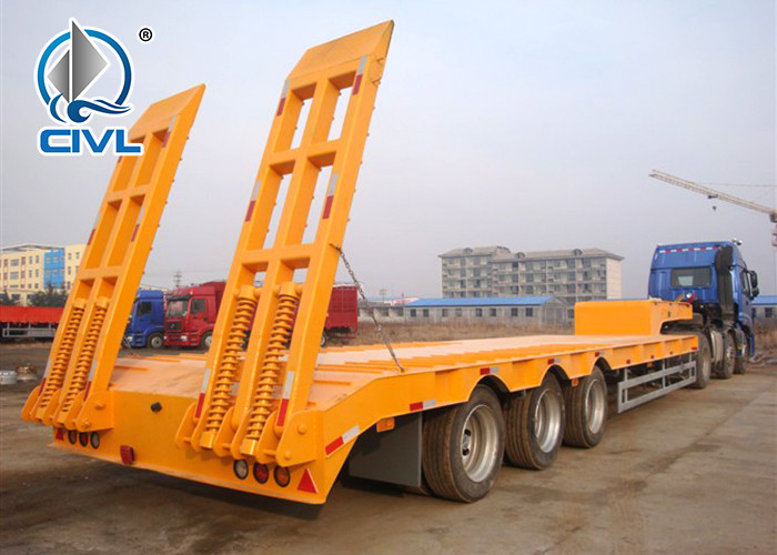 Yellow 3 Axles Low Bed Semi Trailer Trucks / 20T 30T Manual side tipper Truck Trailer Howo