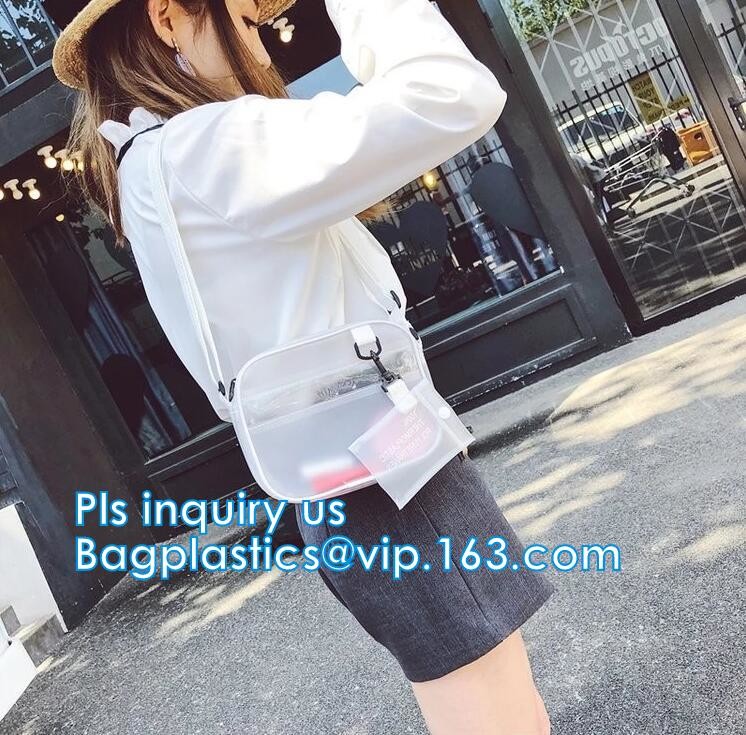 Vintage style clear PVC crossbody shoulder shopping bag, Ladies Handbag Clear Crossbody Shoulder Bag Sets, Reusable wome