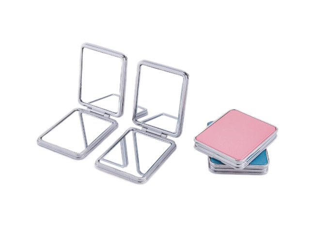 Rectangular Foldable PU Cosmetic Pocket Mirror 11mm Thick Small Travel Mirror