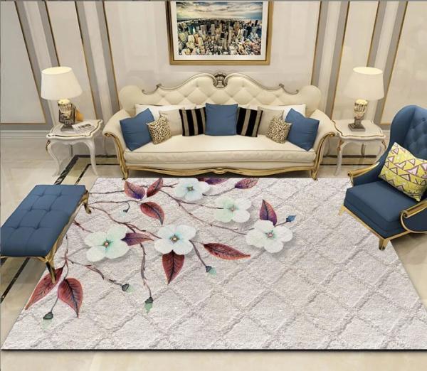 Simple Flower And Grass Crystal Velvet Living Room Floor Carpets For Sofa