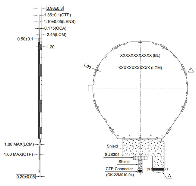 PCAP TFT Display 3.4 Inch Round LCD 3-Lane Mipi Interface 800x800 Dots With CTP