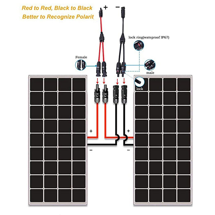 Solar Cable PV Wire Extension with Solar Connector PV004 Y Divider Black and Red Pair H1Z2Z2-K DC 1500V 1X4mm XLPO Insulation