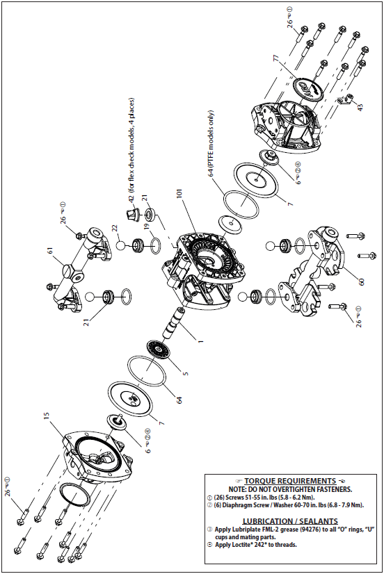 Santoprene Aro Diaphragm Pump Repair Kit , 1.5inch Air Operated Pumps Diaphragms