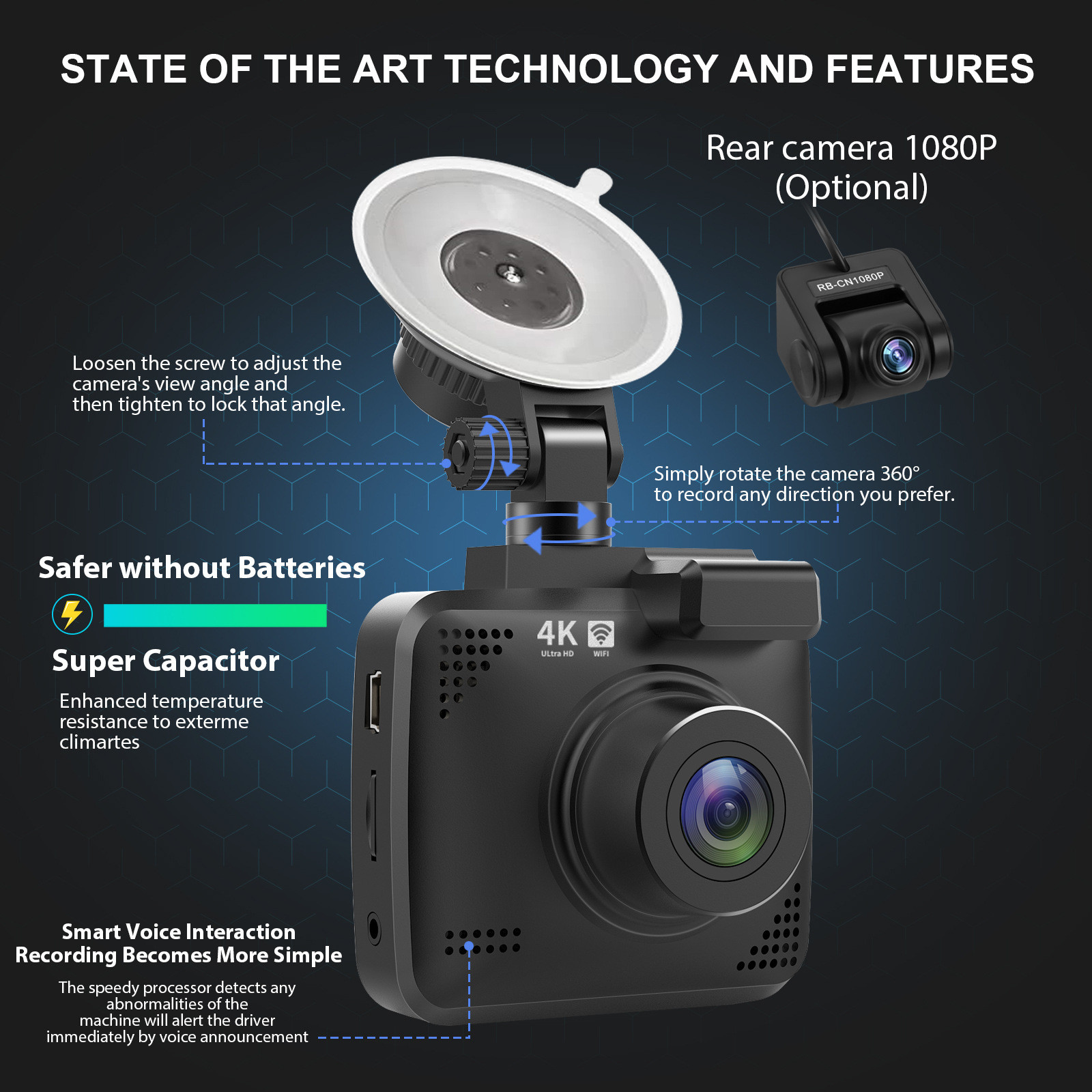 V53 Dash Cam 4K UHD Sony Night Vision Dash Cam Dual Camera GPS Wi-Fi Dashcam 24H Parking Monitor 170°FOV dvr Car Camera