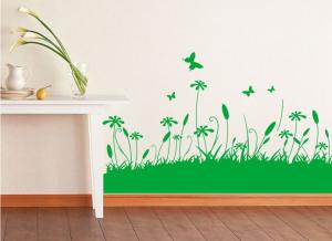 Quality Green, Grass, Flowers And Butterflies Wall Flower Stickers B011 wholesale