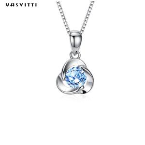 Quality Clover Blue Crystal Pendant Simple Zircon Ladies Necklace Electroplating Alloy Necklace wholesale